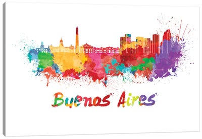 Buenos Aires Skyline In Watercolor Canvas Art Print - Buenos Aires