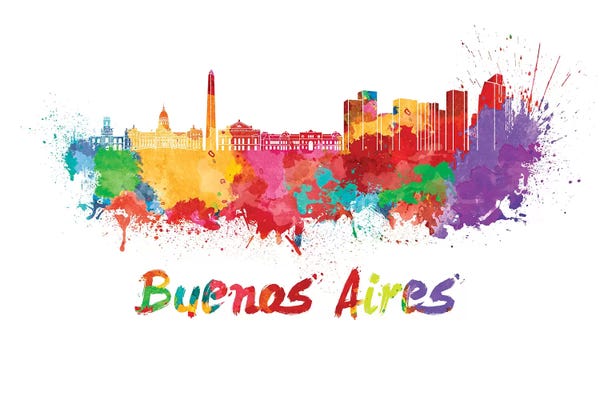 Buenos Aires: Buenos Aires Skyline In Watercolor by Paul Rommer
