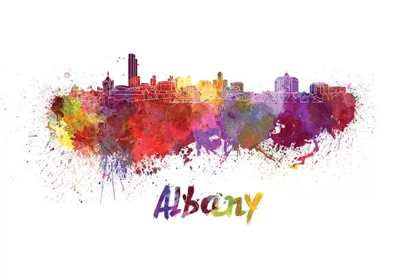 Albany: Albany Skyline In Watercolor by Paul Rommer