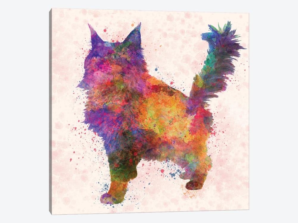 Maine Coon Cat In Watercolor by Paul Rommer 1-piece Canvas Art