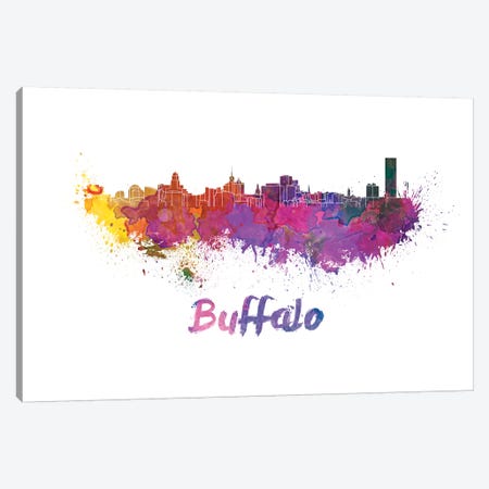 Buffalo Skyline In Watercolor Canvas Print #PUR120} by Paul Rommer Art Print