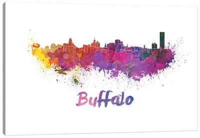 Buffalo Skyline In Watercolor Canvas Art Print - Buffalo Art