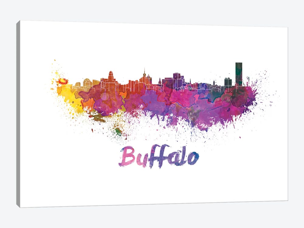 Buffalo Skyline In Watercolor by Paul Rommer 1-piece Canvas Art