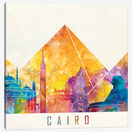 Cairo Landmarks Watercolor Poster Canvas Print #PUR121} by Paul Rommer Canvas Art Print
