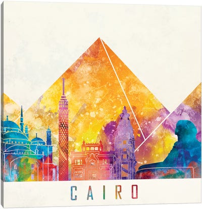 Cairo Landmarks Watercolor Poster Canvas Art Print - Pyramid Art