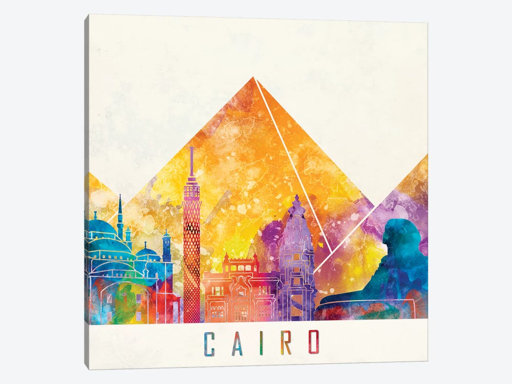 Cairo Landmarks Watercolor Poster by Paul Rommer 1-piece Canvas Print