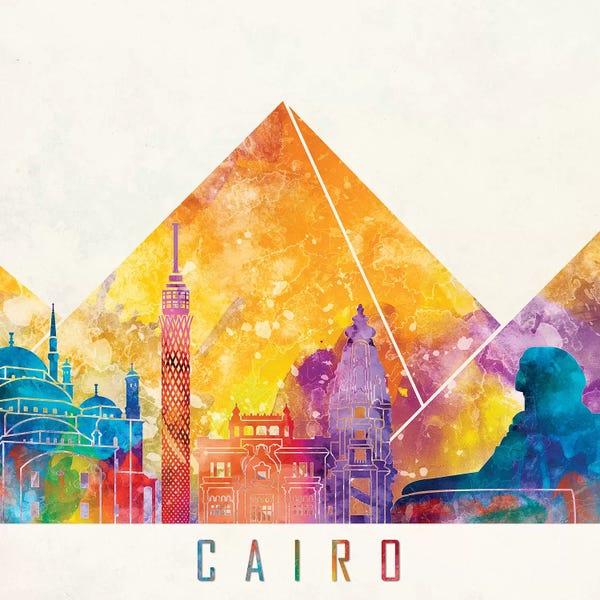 Pyramids: Cairo Landmarks Watercolor Poster by Paul Rommer