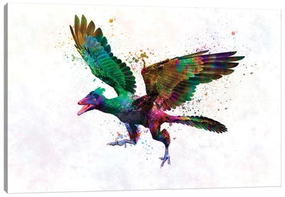 Archaeopteryx In Water Color Canvas Art Print - Prehistoric Animal Art