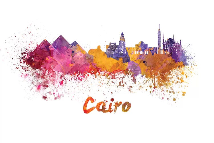 Cairo Skyline In Watercolor by Paul Rommer wall art
