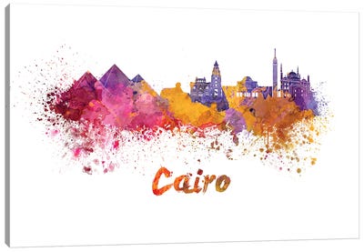 Cairo Skyline In Watercolor Canvas Art Print - Pyramid Art