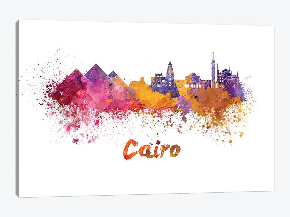 Cairo Skyline In Watercolor by Paul Rommer 1-piece Canvas Artwork
