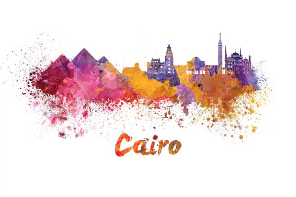 Pyramids: Cairo Skyline In Watercolor by Paul Rommer
