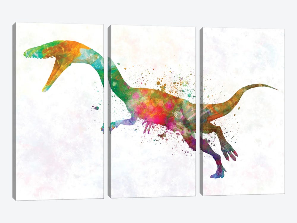 Coelophysis In Watercolor by Paul Rommer 3-piece Canvas Print