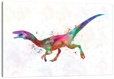 Compsognathus In Watercolor Canvas Art Print - Kids Dinosaur Art