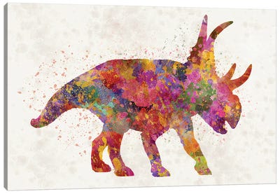 Diabloceratop Dinosaur In Watercolor Canvas Art Print - Kids Dinosaur Art