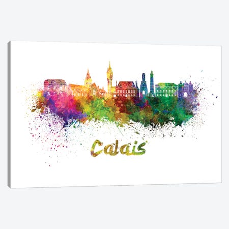 Calais Skyline In Watercolor Canvas Print #PUR123} by Paul Rommer Canvas Print