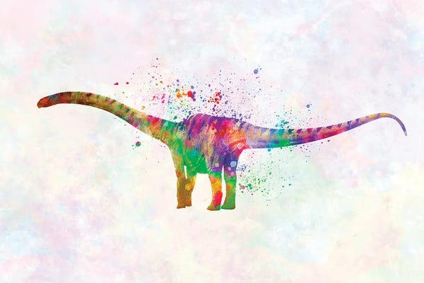 Kids Dinosaur Art: Mamenchisaurus In Watercolor by Paul Rommer