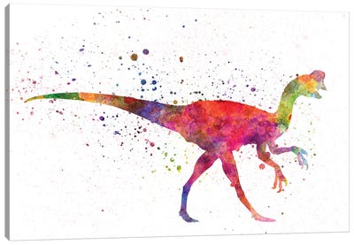Oviraptor In Watercolor Canvas Art Print - Prehistoric Animal Art