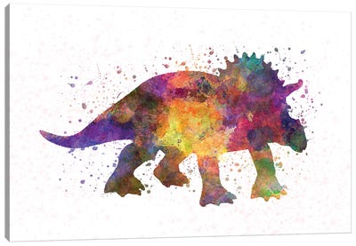 Triceratops In Watercolor Canvas Art Print - Prehistoric Animal Art