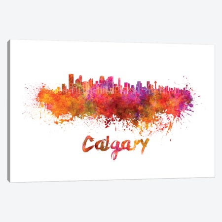 Calgary Skyline In Watercolor Canvas Print #PUR124} by Paul Rommer Canvas Artwork