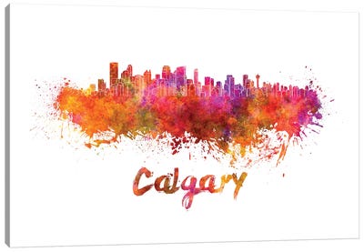 Calgary Skyline In Watercolor Canvas Art Print