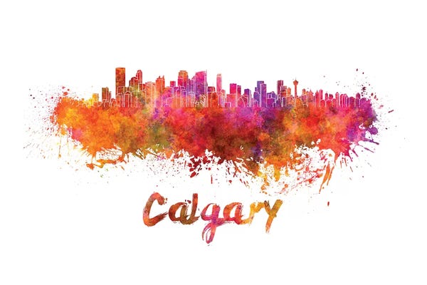 Alberta: Calgary Skyline In Watercolor by Paul Rommer