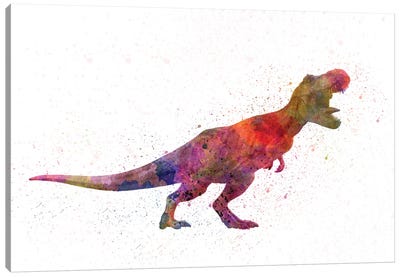 Tyrannosaurus Rex In Watercolor Canvas Art Print - Kids Dinosaur Art