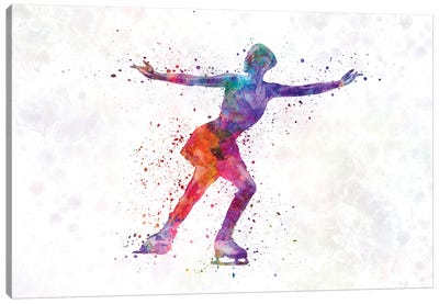 Figure Skating In Watercolor I Canvas Art Print - Ice Skating Art
