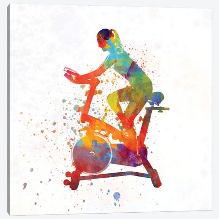 Woman Riding An Exercise Spin Bike In The Gym Canvas Print #PUR1254} by Paul Rommer Canvas Artwork