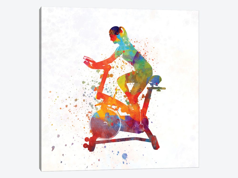 Woman Riding An Exercise Spin Bike In The Gym by Paul Rommer 1-piece Canvas Wall Art