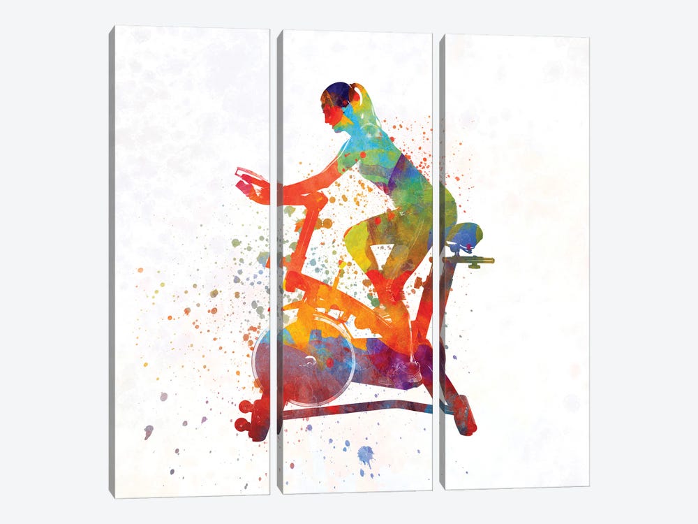 Woman Riding An Exercise Spin Bike In The Gym by Paul Rommer 3-piece Canvas Artwork