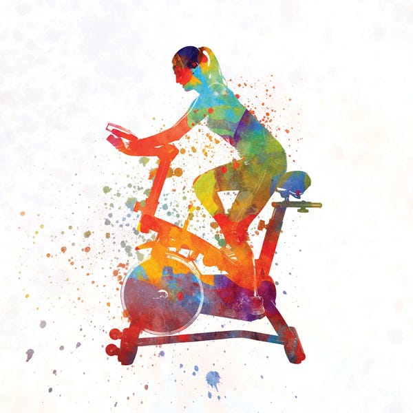 Silhouettes: Woman Riding An Exercise Spin Bike In The Gym by Paul Rommer