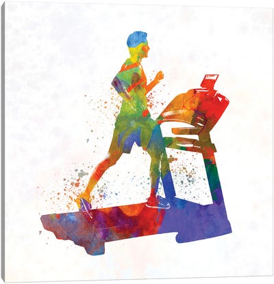 Male Running Treadmill Canvas Art Print - Fitness