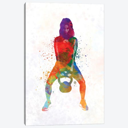 Crossfit Fitness Exercise Woman Lifting Kettlebell During Strength Training Exercising Canvas Print #PUR1256} by Paul Rommer Canvas Wall Art