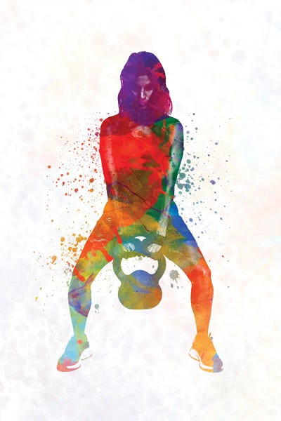 Paul Rommer: Crossfit Fitness Exercise Woman Lifting Kettlebell During Strength Training Exercising by Paul Rommer