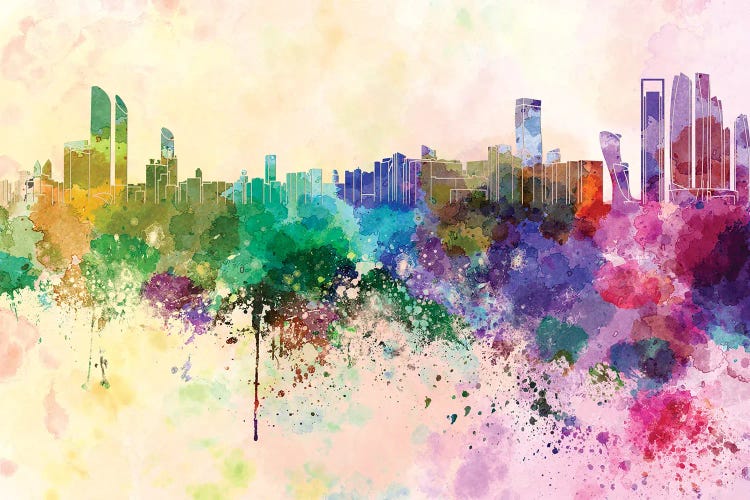Abu Dhabi Skyline In Watercolor Background by Paul Rommer wall art