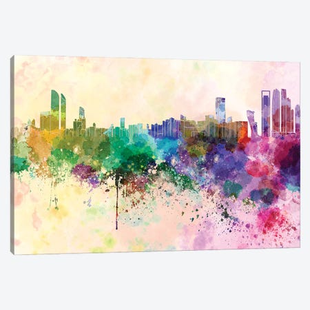 Abu Dhabi Skyline In Watercolor Background Canvas Print #PUR1259} by Paul Rommer Canvas Print