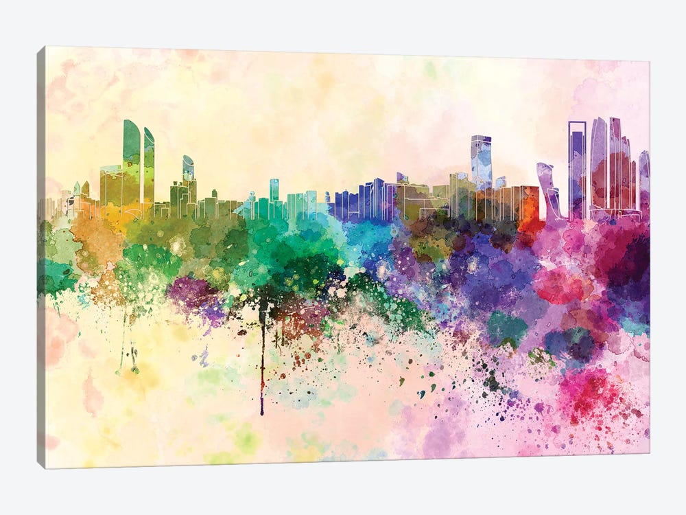 Abu Dhabi Skyline In Watercolor Background by Paul Rommer 1-piece Canvas Print