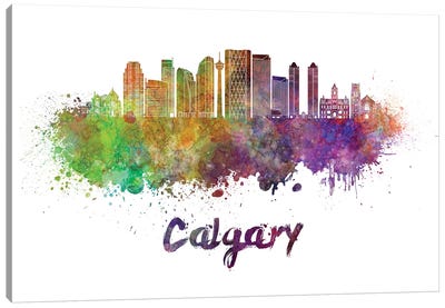 Calgary Skyline In Watercolor II Canvas Art Print