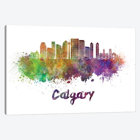 Calgary Skyline In Watercolor II Canvas Print #PUR125} by Paul Rommer Canvas Artwork