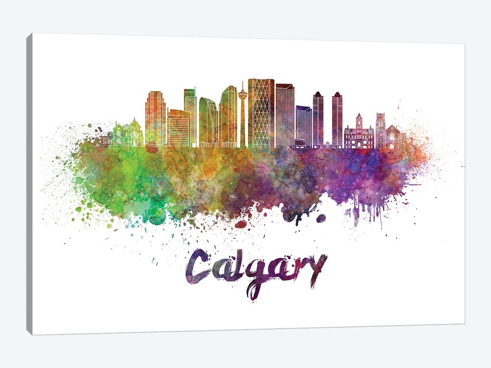 Calgary Skyline In Watercolor II by Paul Rommer 1-piece Canvas Print