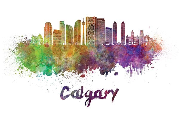 Alberta: Calgary Skyline In Watercolor II by Paul Rommer