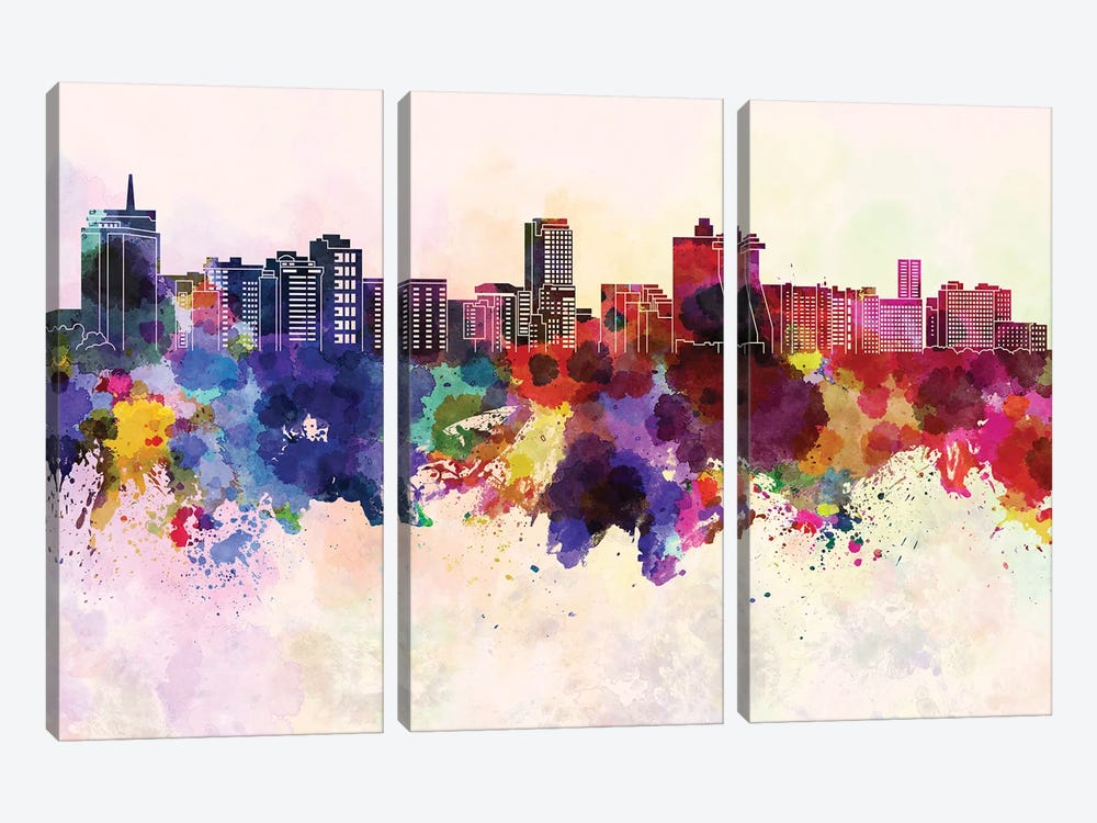 Acapulco Skyline In Watercolor Background by Paul Rommer 3-piece Canvas Art Print