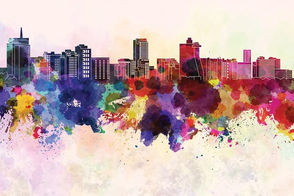 Mexico: Acapulco Skyline In Watercolor Background by Paul Rommer