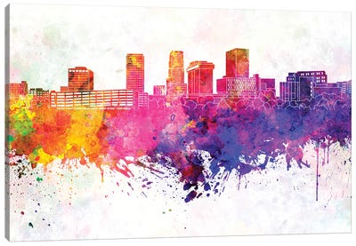 Akron Skyline In Watercolor Background Canvas Art Print - Ohio Art