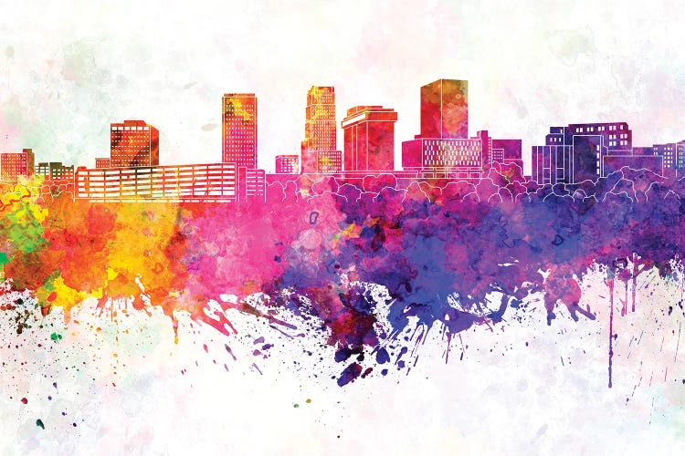 Akron Skyline In Watercolor Background