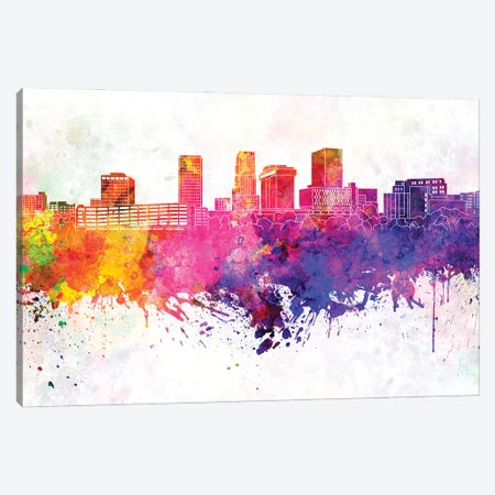 Akron Skyline In Watercolor Background Canvas Print #PUR1264} by Paul Rommer Art Print