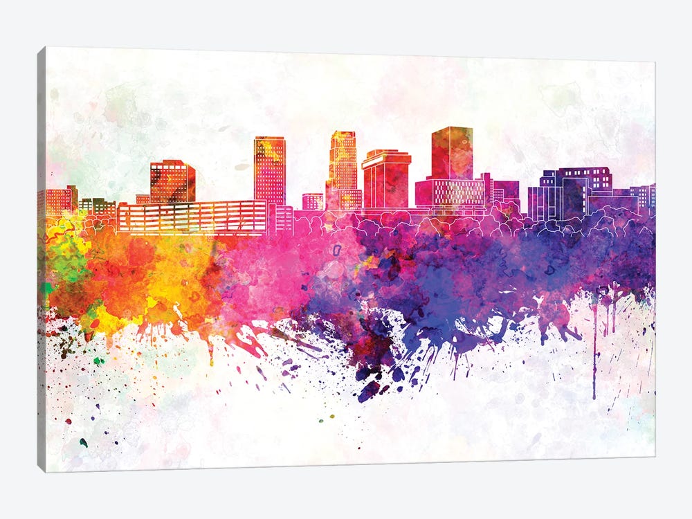 Akron Skyline In Watercolor Background by Paul Rommer 1-piece Canvas Print