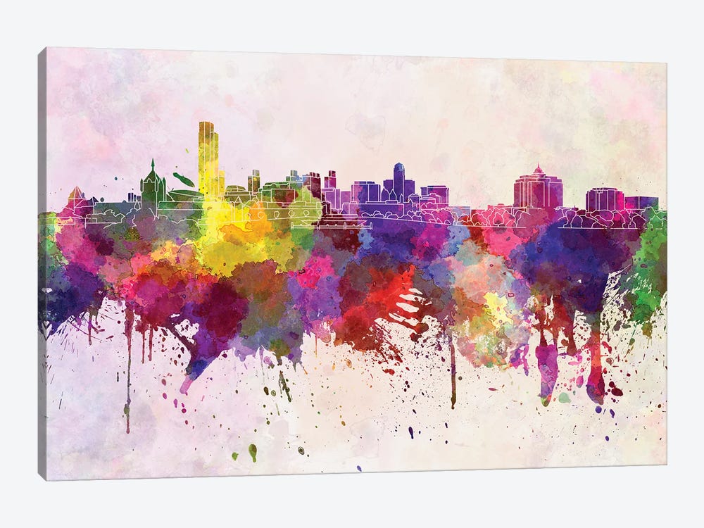 Albany Skyline In Watercolor Background by Paul Rommer 1-piece Canvas Art