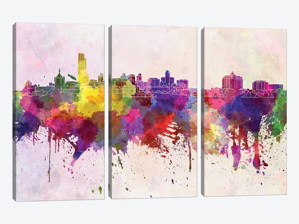 Albany Skyline In Watercolor Background by Paul Rommer 3-piece Canvas Wall Art